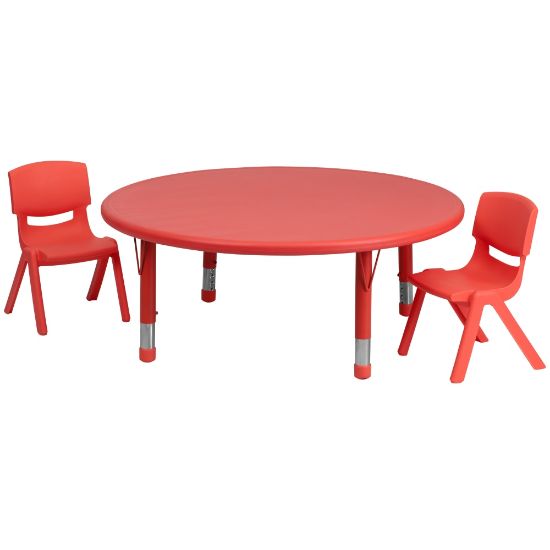 Picture of Flash Furniture Round Plastic Height-Adjustable Activity Table And 2 Chair Set, 23-3/4in x 45in, Red