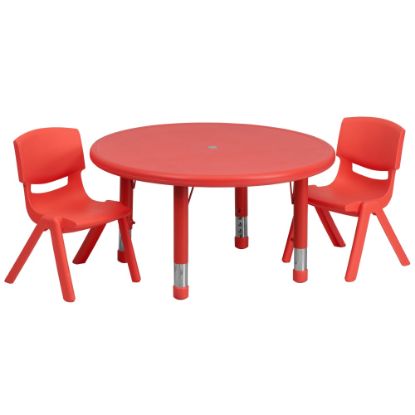 Picture of Flash Furniture Round Plastic Height-Adjustable Activity Table With 2 Chairs, 23-3/4in x 33in, Red