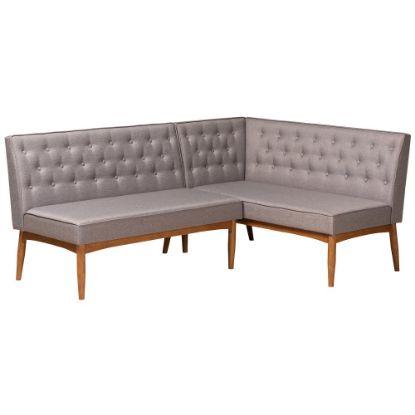 Picture of Baxton Studio Riordan 2-Piece Dining Nook Banquette Set, Gray/Walnut