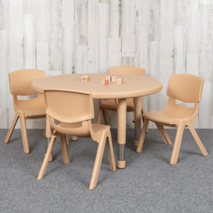 Picture of Flash Furniture Round Plastic Height-Adjustable Activity Table Set With 4 Chairs, 23-3/4in x 33in, Natural