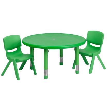 Picture of Flash Furniture Round Plastic Height-Adjustable Activity Table With 2 Chairs, 23-3/4in x 33in, Green