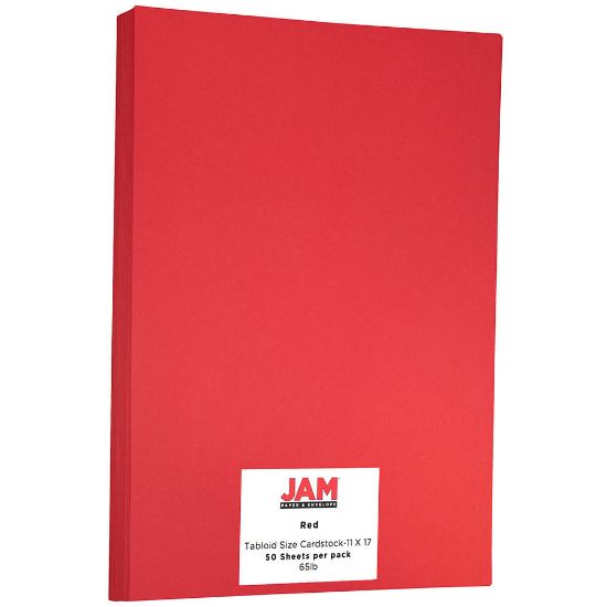 Picture of JAM Paper Card Stock, Re-Entry Red, Ledger (11in x 17in), 65 Lb, 30% Recycled, Pack Of 50