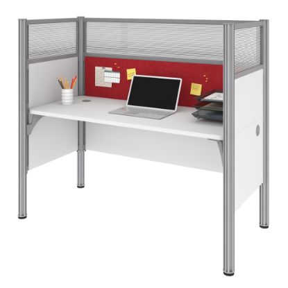 Picture of Bestar Pro-Biz 63inW Single Office Cubicle With Tack Board And High Privacy Panels, White/Red