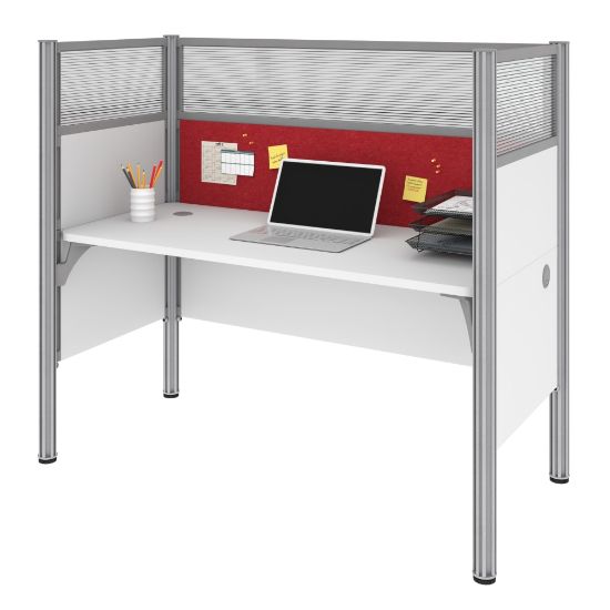 Picture of Bestar Pro-Biz 63inW Single Office Cubicle With Tack Board And High Privacy Panels, White/Red