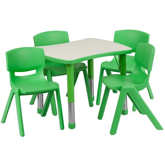 Picture of Flash Furniture Rectangular Plastic Height-Adjustable Activity Table With 4 Chairs, 23-1/2inH x 21-7/8inW x 26-5/8inD, Green/Gray