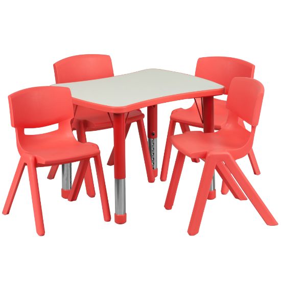 Picture of Flash Furniture Rectangular Plastic Height-Adjustable Activity Table With 4 Chairs, 23-1/2inH x 21-7/8inW x 26-5/8inD, Red/Gray