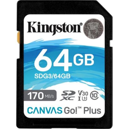 Picture of Kingston Canvas Go! Plus SDG3 64 GB Class 10/UHS-I (U3) SDXC - 170 MB/s Read - 70 MB/s Write