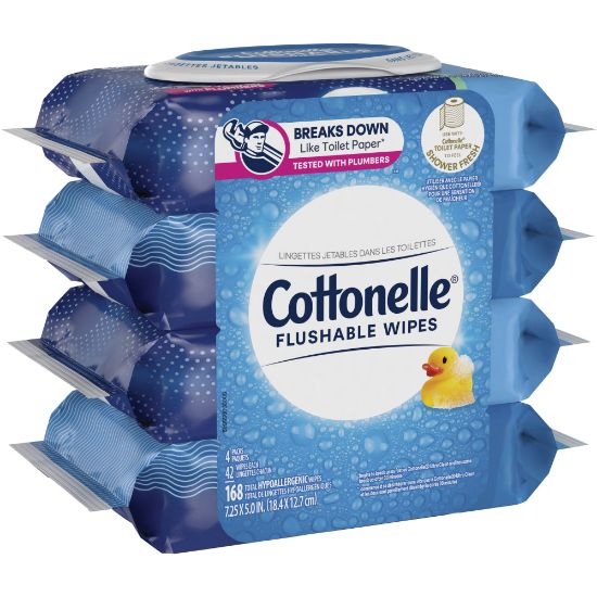 Picture of Cottonelle Flushable Wipes, 7-1/4in x 7-1/4, White, 168 Sheets Per Carton, Set Of 4 Cartons