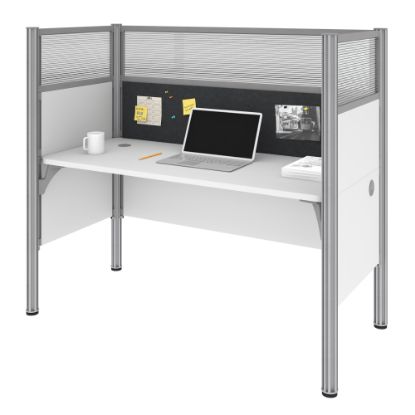 Picture of Bestar Pro-Biz 63inW Single Office Cubicle With Tack Board And High Privacy Panels, White/Gray