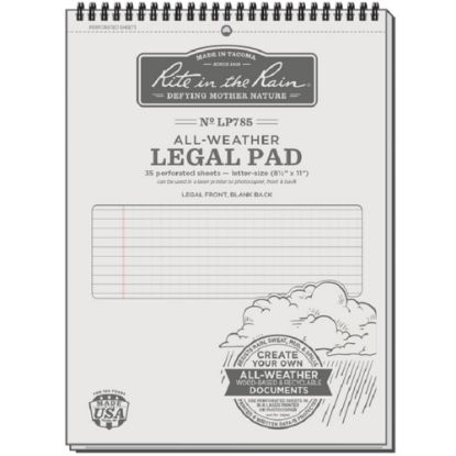 Picture of Rite in the Rain All-Weather Spiral Legal Pads, 8-1/2in x 11in, Universal Ruled, Gray, Pack Of 3 Pads