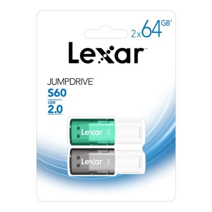 Picture of Lexar JumpDrive S60 USB 2.0 Flash Drives, 64GB, Black/Teal, Pack Of 2 Flash Drives, LJDS60-64GB2NNU