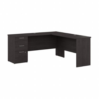 Picture of Bestar Logan 65inW L-Shaped Corner Desk With Drawers, Charcoal Maple