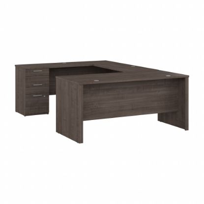 Picture of Bestar Logan 65inW U-Shaped Computer Desk, Medium Gray Maple