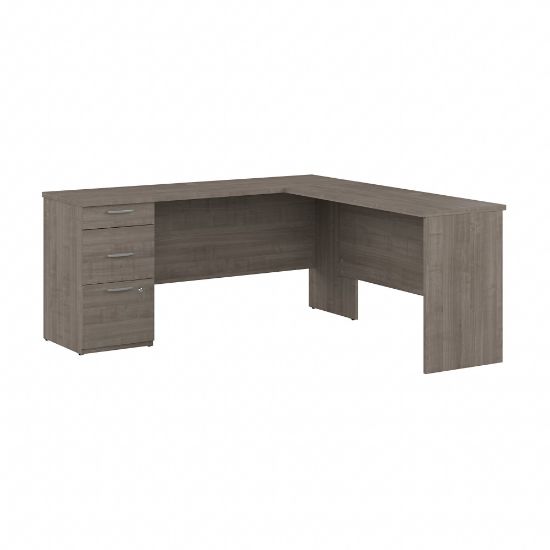 Picture of Bestar Logan 65inW L-Shaped Corner Desk With Drawers, Silver Maple