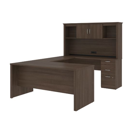 Picture of Bestar Logan 66inW U- Or L-Shaped Executive Corner Desk With Pedestal And Hutch, Antigua