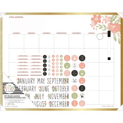 Picture of Happy Planner Non-Magnetic Dry-Erase Calendar Board, Tinned Iron, 20in x 16in, Happy Florals, Brushed Gold Metal Alloy Frame