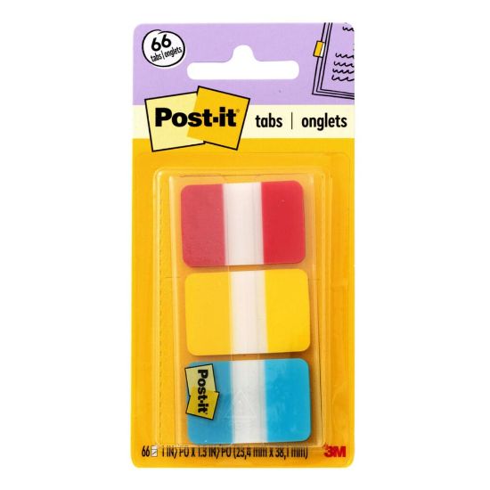 Picture of Post-it Notes Durable Filing Tabs, 1in x 1-1/2in, Blue/Red/Yellow, 22 Flags Per Pad, Pack Of 3 Pads