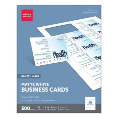 Picture of Office Depot Brand Matte Business Cards, 2in x 3 1/2in, White, Pack Of 300