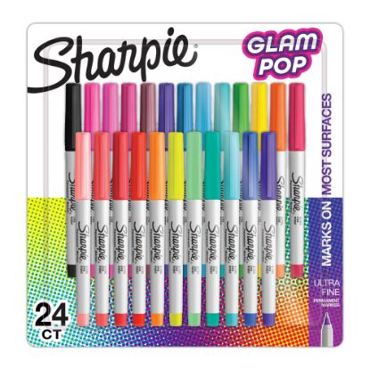 Picture of Sharpie Glam Pop Permanent Markers, Ultra-Fine Point, Assorted Colors, Pack Of 24 Markers