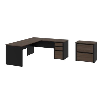 Picture of Bestar Connexion 72inW L-Shaped Corner Desk With Lateral File Cabinet, Antigua/Black