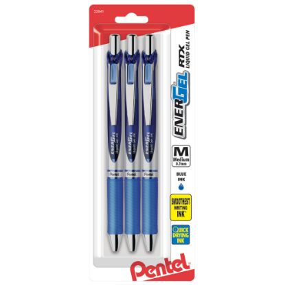 Picture of Pentel Energel Deluxe RTX Gel Pens, Medium Point, 0.7 mm, Assorted Barrels, Blue Ink, Pack Of 3