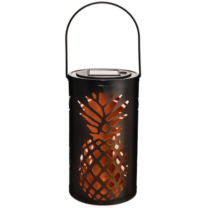 Picture of Amscan Metal Pineapple Solar-Powered Lanterns, 17-3/4inH x 4-5/16inW x 4-5/16inD, Black, Pack Of 2 Lanterns