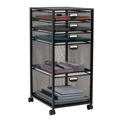 Picture of Mind Reader Metal Mesh 5-Drawer Rolling Office Cart, 25inH  x 14inW x 11inD, Black