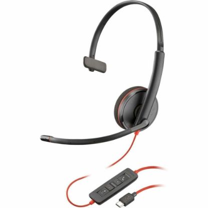 Picture of Poly Blackwire 3210 Monaural USB-C Headset +USB-C/A Adapter (Bulk) - Mono - USB Type C, Mini-phone (3.5mm) - Wired - 32 Ohm - On-ear - Monaural - Ear-cup - 5.20 ft Cable - Omni-directional Microphone - Noise Canceling - Black