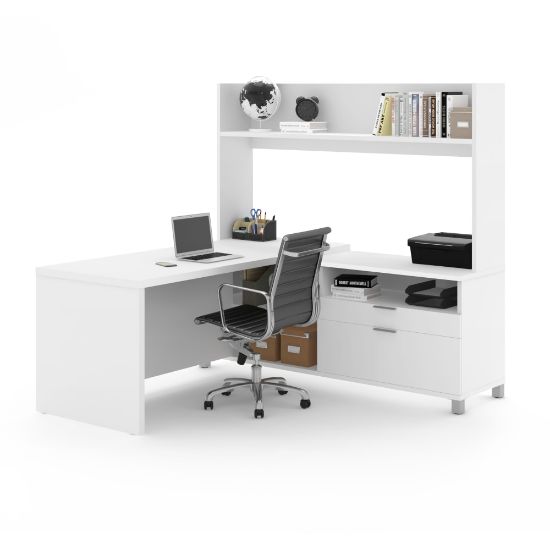 Picture of Bestar Pro-Linea 72inW L-Shaped Corner Desk With Single Shelf Hutch, White