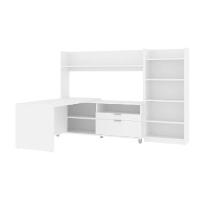 Picture of Bestar Pro-Linea L-Shaped Desk With Hutch And Bookcase, White