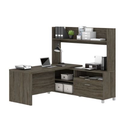 Picture of Bestar Pro-Linea 72inW L-Shaped Corner Desk With Single Shelf Hutch, Walnut Gray