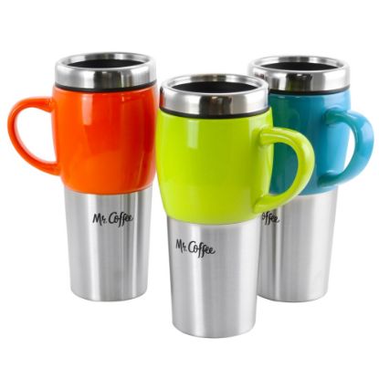 Picture of Mr. Coffee Traverse 3-Piece Travel Mug Set, 16 Oz, Orange/Turquoise/Green