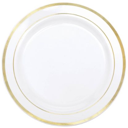 Picture of Amscan Premium Plastic Plates With Trim, 7-1/2in, White/Gold, Pack Of 20 Plates