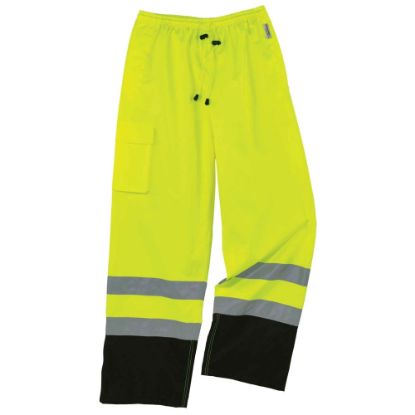 Picture of Ergodyne GloWear 8915BK Class E Polyester Hi-Vis Rain Pants, Medium, Lime/Black