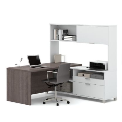 Picture of Bestar Pro-Linea 72inW L-Shaped Corner Desk With Drawers And Hutch, Bark Gray