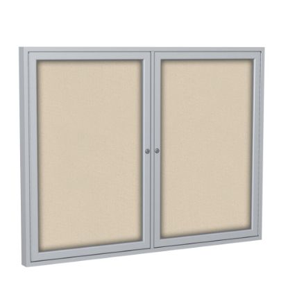 Picture of Ghent 2 Door Enclosed Fabric Bulletin Board, Satin Aluminum Frame, 36inH x 60inW, Beige