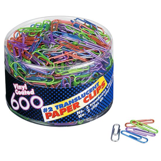 Picture of OIC Translucent Vinyl Paper Clips, Box Of 600, No. 2, Assorted Colors