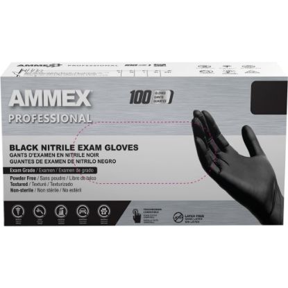 Picture of Ammex Professional Powder-Free Exam-Grade Nitrile Gloves, Small, Black, Box Of 100 Gloves