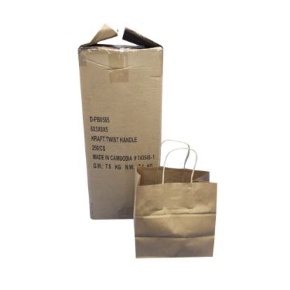 Picture of Island Plastic Bags Handled Paper Bags, 8in x 8in x 5in, Pack Of 250