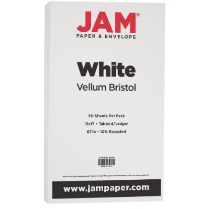 Picture of JAM Paper Vellum Bristol Card Stock, White, Ledger (11in x 17in), 67 Lb, White, Pack Of 50