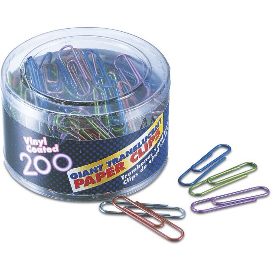 Picture of OIC Translucent Vinyl Paper Clips, Box Of 200, Giant, Assorted Colors