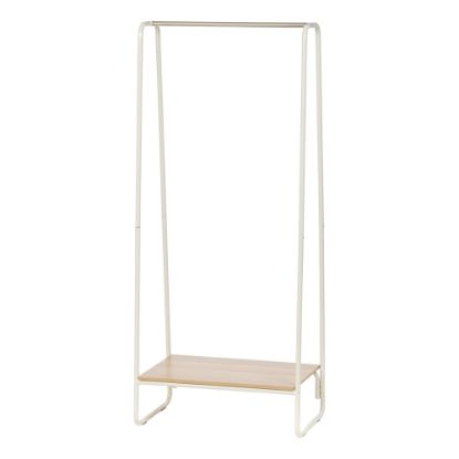 Picture of IRIS Metal Garment Rack With Wood Shelf, 59inH x 25-3/16inW x 15-3/4inD, White/Light Brown