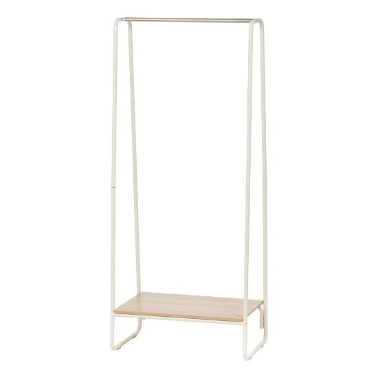 Picture of IRIS Metal Garment Rack With Wood Shelf, 59inH x 25-3/16inW x 15-3/4inD, White/Light Brown