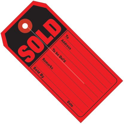 Picture of Partners Brand Retail Tags, "SOLD", 4 3/4in x 2 3/8in, 100% Recycled, Black/Red, Case Of 500