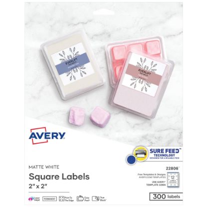 Picture of Avery Easy Peel TrueBlock Print-To-The-Edge Inkjet/Laser Labels, Square, 22806, 2in x 2in, Matte White, Pack Of 300