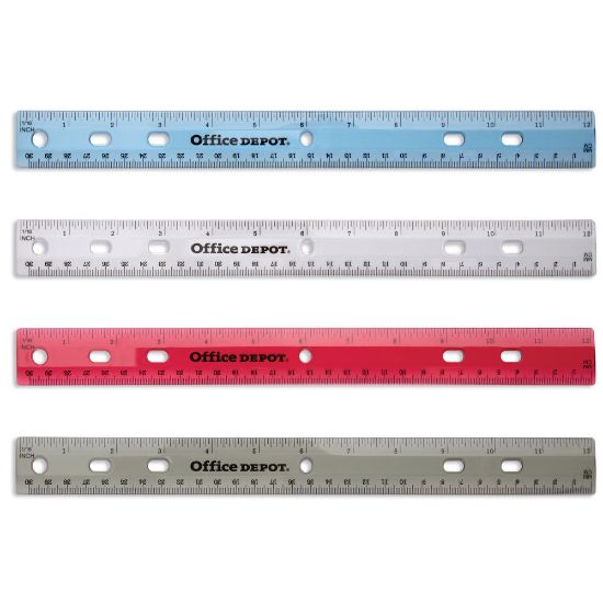 Picture of Office Depot Brand Transparent Plastic Ruler For Binders, 12in, Assorted Colors (No Color Choice)