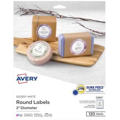 Picture of Avery Easy Peel TrueBlock Print-To-The-Edge Inkjet/Laser Labels, Round, 22807, 2in Diameter, White, Pack Of 120