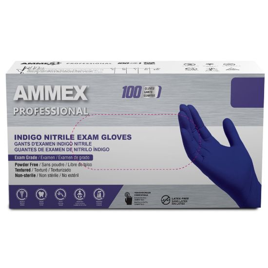 Picture of Ammex Professional Indigo Disposable Powder-Free Nitrile Exam Gloves, Large, Box Of 100 Gloves