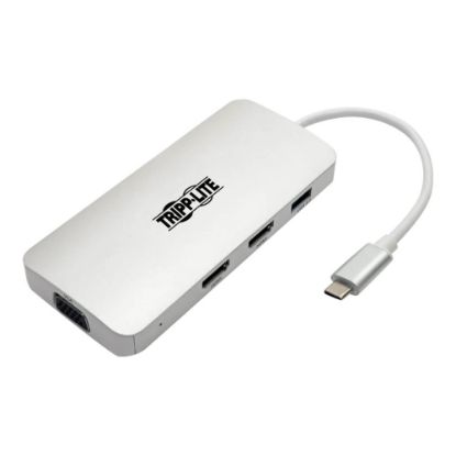 Picture of Tripp Lite USB C Docking Station w/ USB-A Hub, 2x HDMI, VGA, PD Charging 1080p @ 60 Hz, Silver USB Type C, USB-C, USB Type-C Thunderbolt 3 Compatible - Docking station - USB-C 3.1 / Thunderbolt 3 - VGA, 2 x HDMI