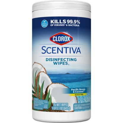 Picture of Clorox Scentiva Bleach-Free Cleaning Wipes, Pacific Breeze & Coconut Scent, 7in x 7-1/4in, Canister Of 75 Wipes